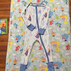 Little Sleepies Light Blue Frozen Print Footie with Blue Trim
